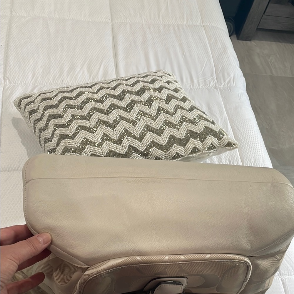Coach Cream Tote Bag with Leather Trim - Picture 6 of 16